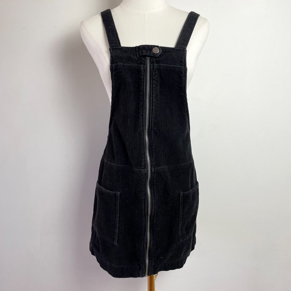 Corduroy Zip Front Cotton Jumper Skirt Small Black Indie Twee Retro Soft Grunge